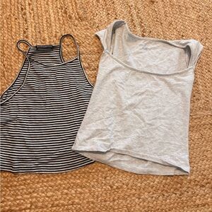 Brandy Melville Striped Black and White Tank Top & Gray Tee